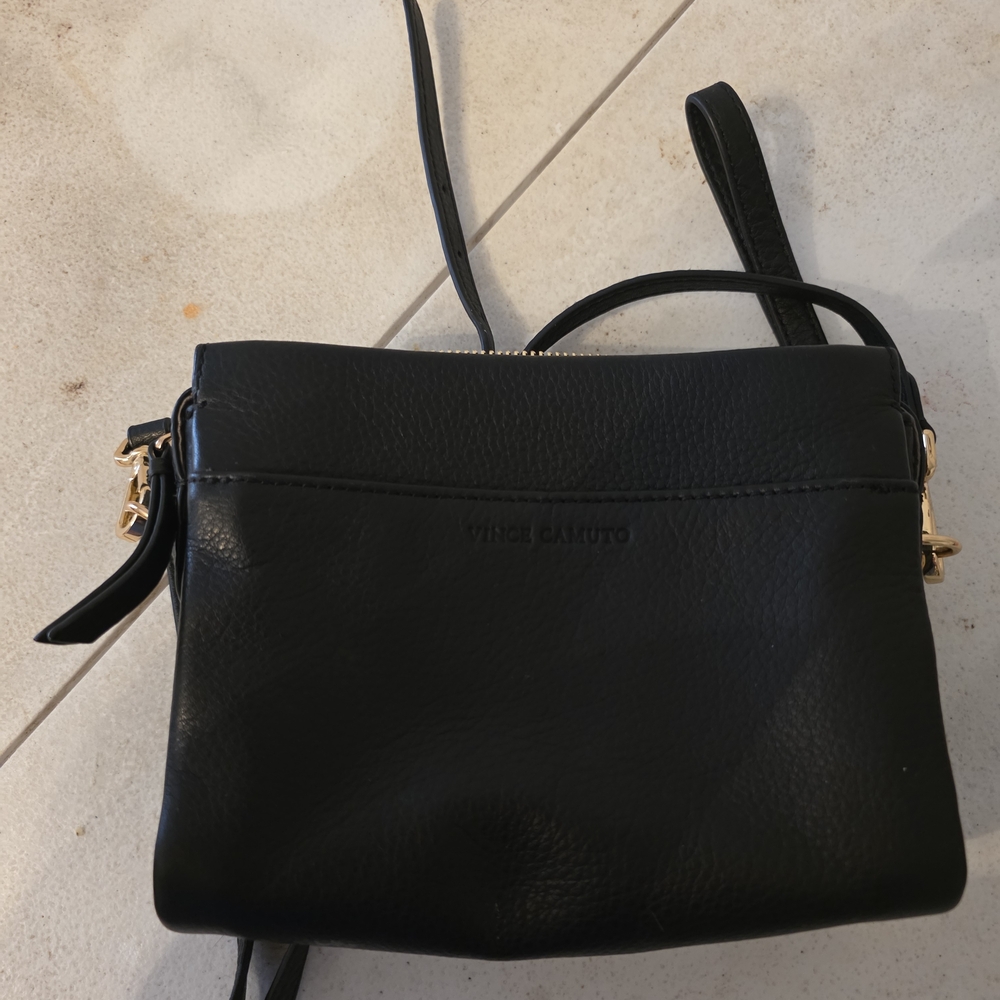 Vince Camuto Black Pebbled Leather Crossbody with Gold Hardware